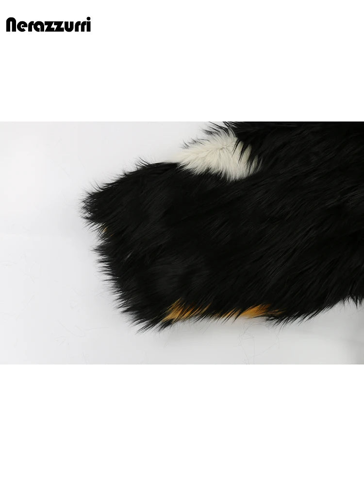 Soft Thick Mandarin Collar Faux Fox Fur Coat For Women