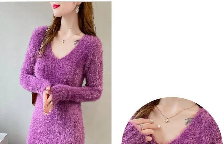 Cozy Faux Mink Knit Sweater Dress