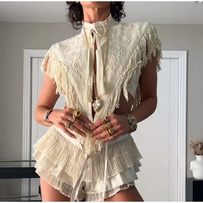 Vintage Asymmetric Tassel Embroidered Shawl For Women