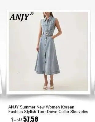ANJY Spring Summer New Women Fashion Vintage Plaid Patchwork Denim Multi-layered Skirt Sweet Drawstring Short Sleeve Tops A24530
