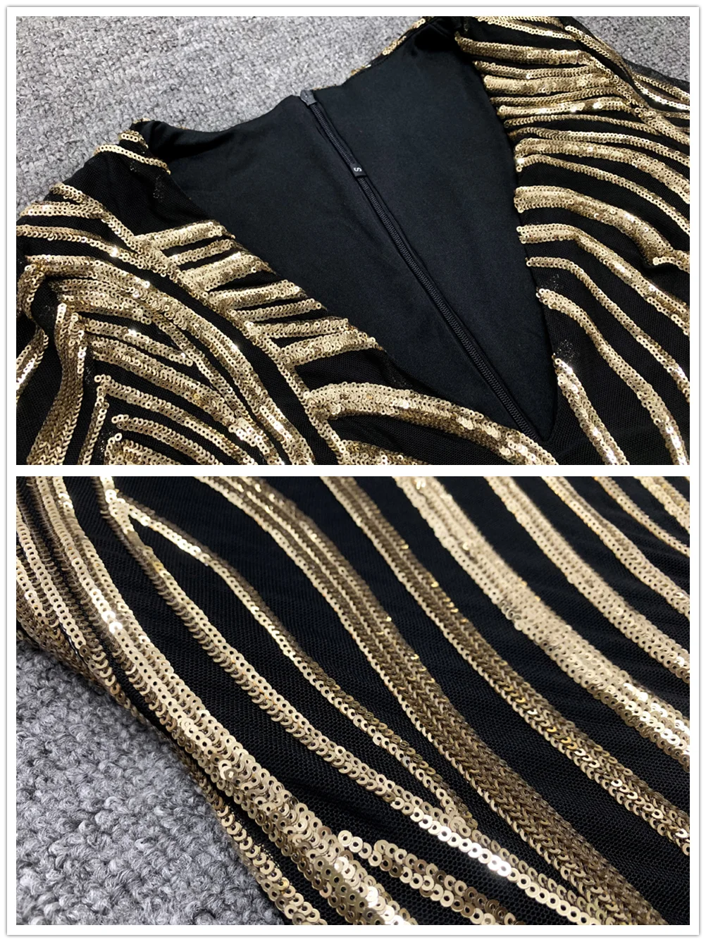 2025 Autumn School New Gold Sequin Women's Midi Dress Long Sleeve Deep V-neck Bodycon Dress Evening Party Dresses Vestidos