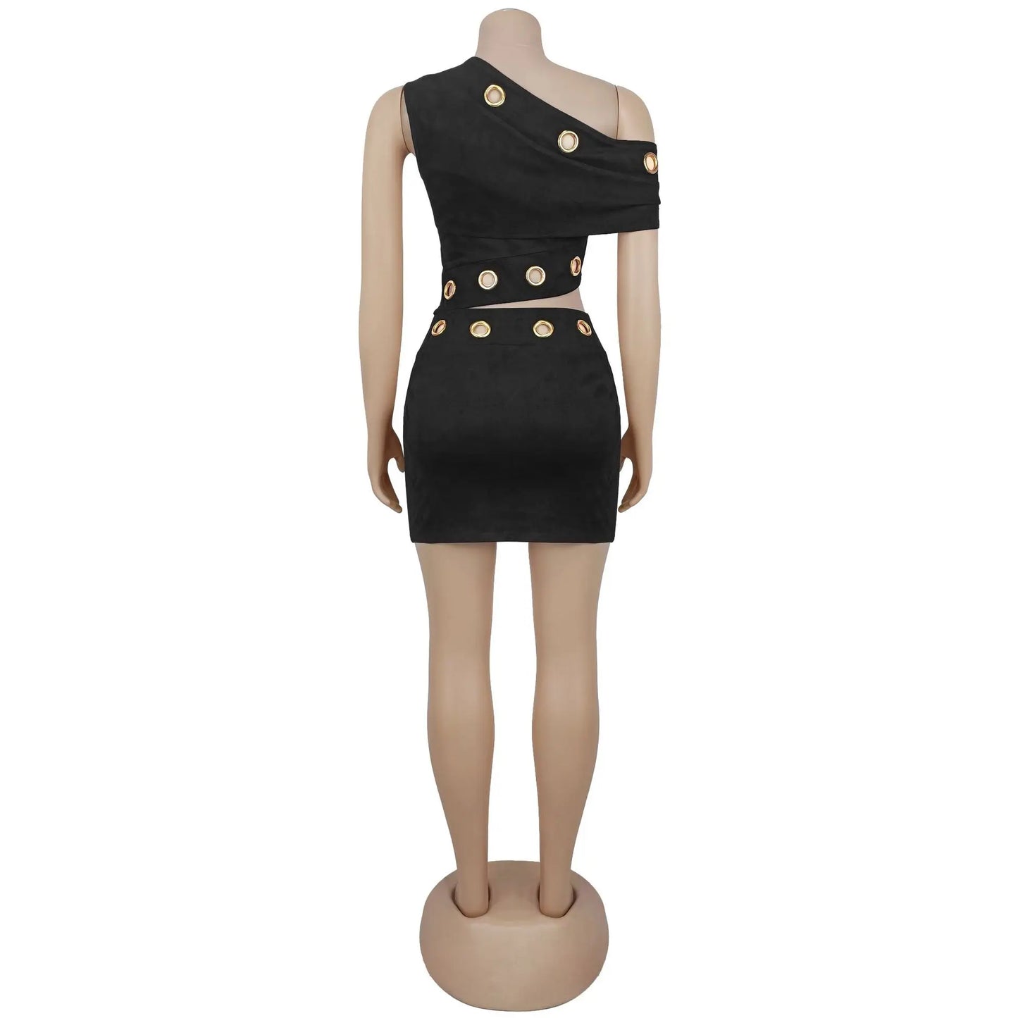 Hollow Out Skew Collar Crop Top and Skirt Two Piece Set for Women