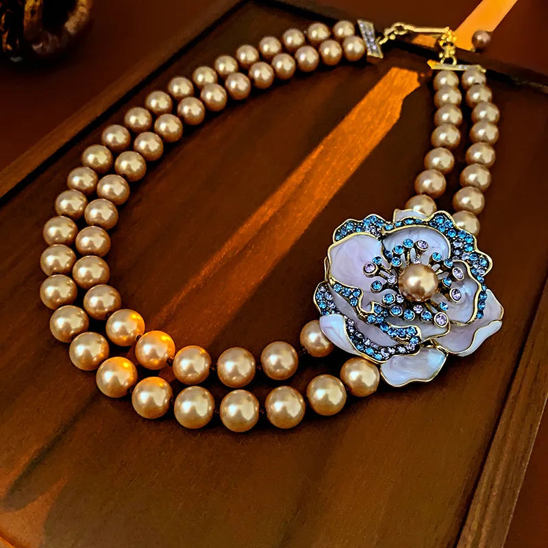 Vintage Pearl Necklace Earrings And Ring Set for Women