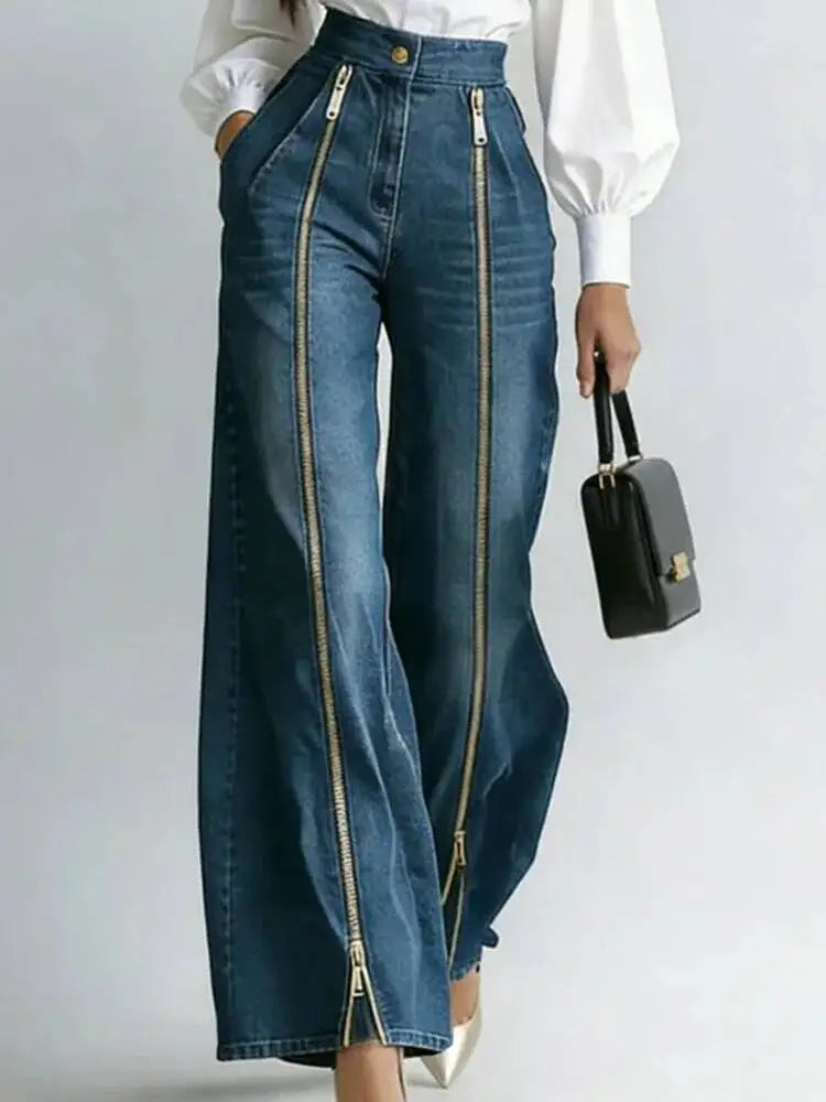 High Waist Split Hem Wide Leg Jeans