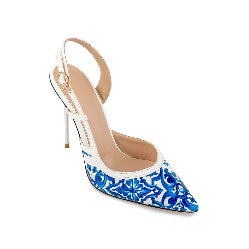 Floral Print Elegant Stiletto Sandals Open Toe for Women