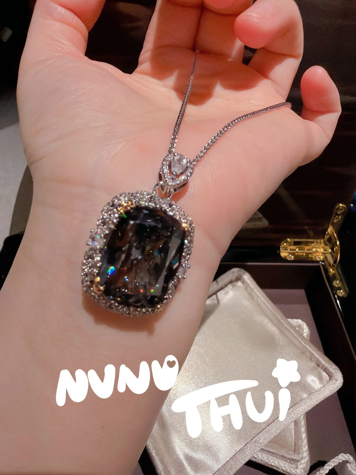 Gray Topaz Honeycomb Pendant Necklace and Ring Set for Women