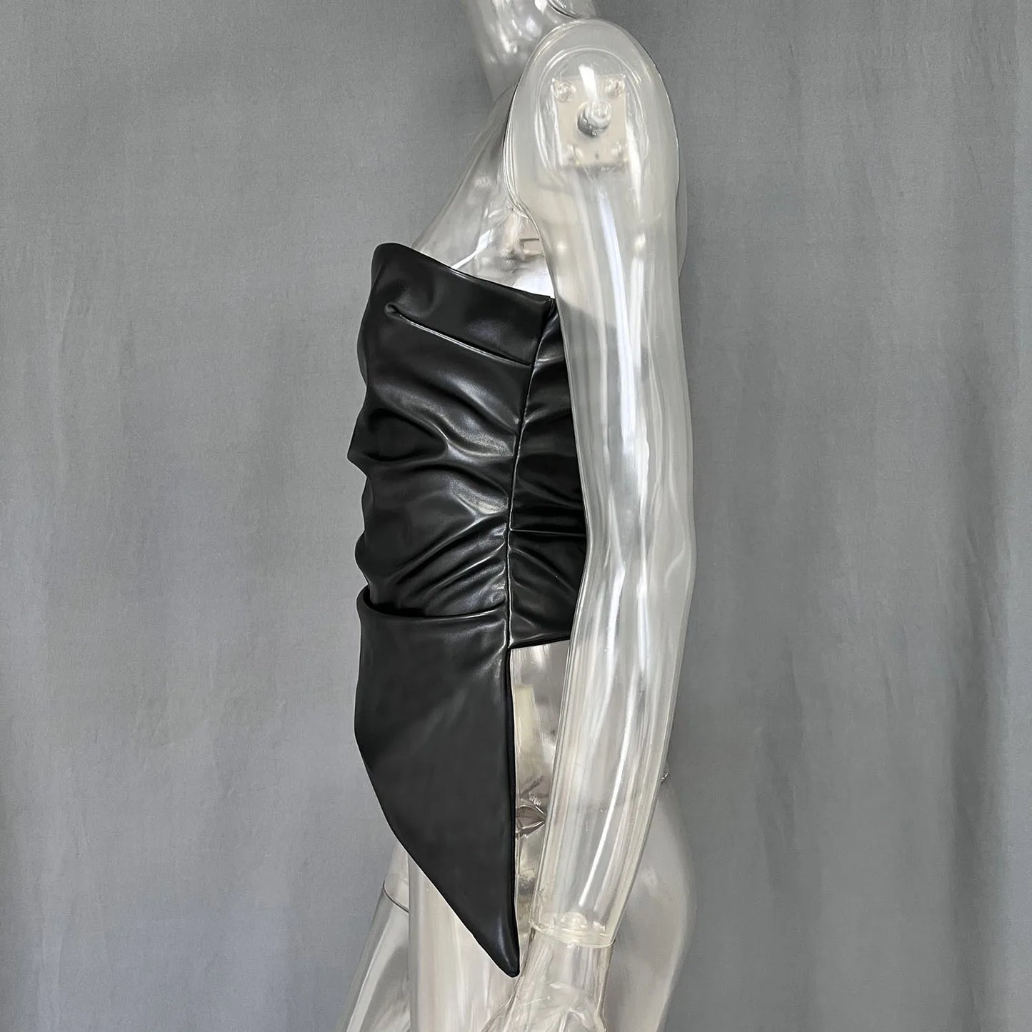Zippered PU Leather Tube Top