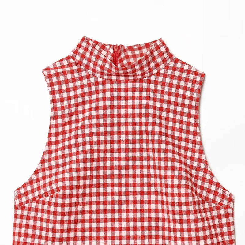 Casual Plaid Vest And Pleated Pants Set Beachwear for Women