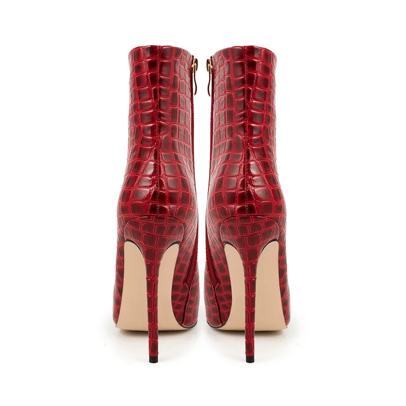 Pointed Toe Zipper Retro Stone Pattern Ankle Boots For Women