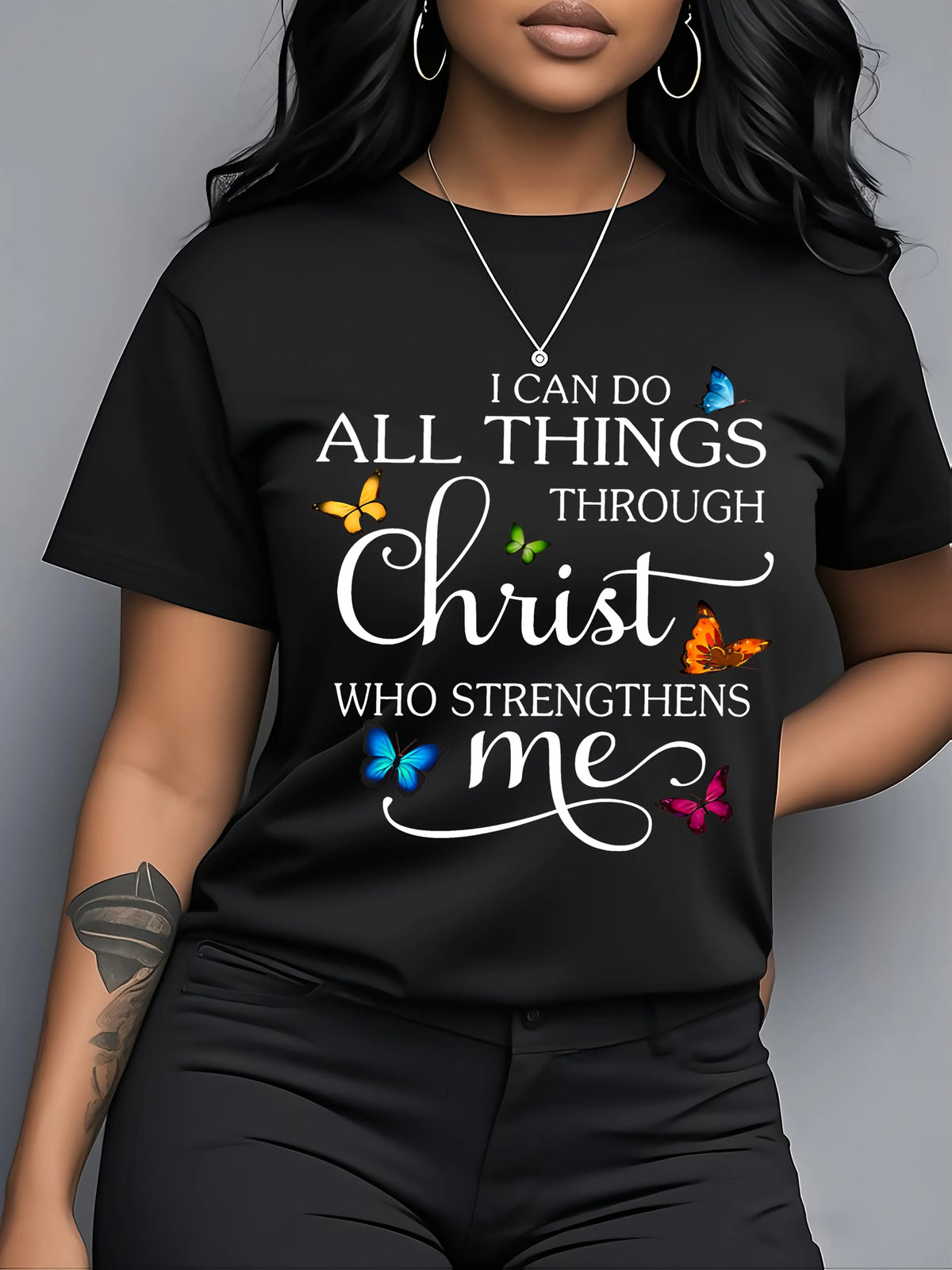Christian Butterfly Graphic Casual T Shirt for Women