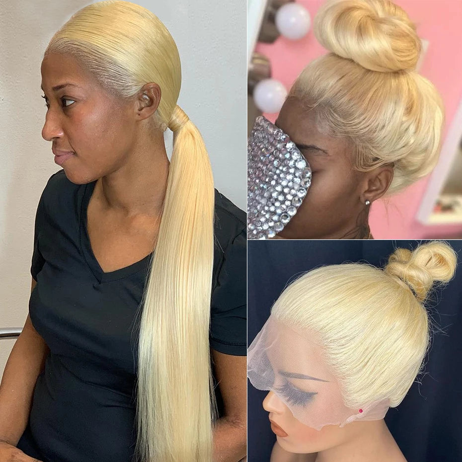 Preplucked Straight Blonde Human Hair Lace Front Wig for Women