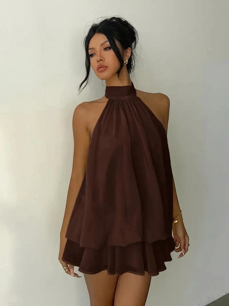 Chiffon Halter Backless Summer Mini Dress for Women