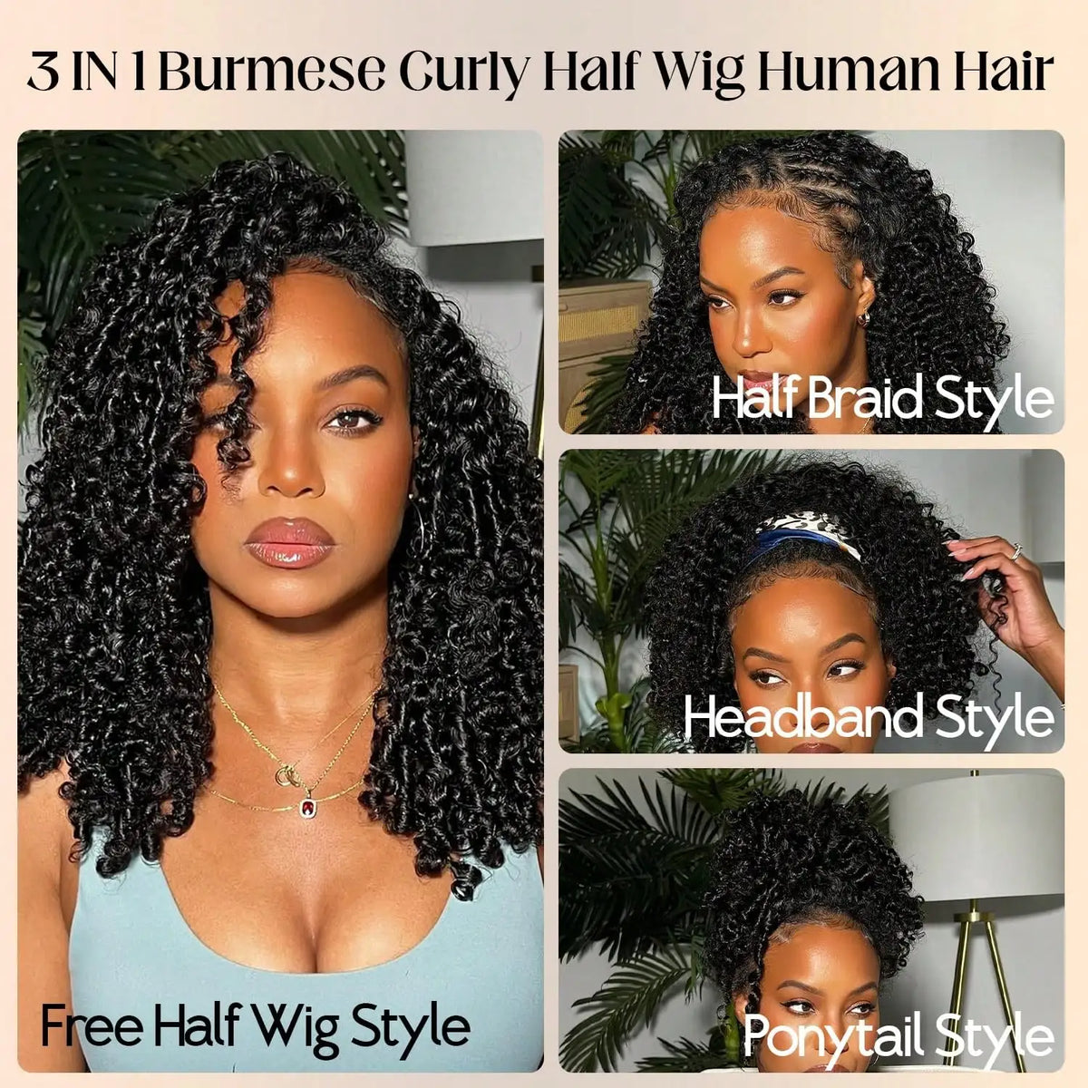 Seamless Curly Human Hair Glueless Half Wig for Women