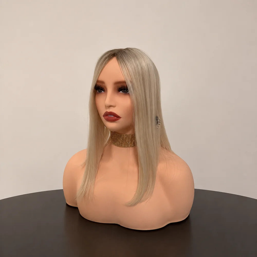 Natural Light Blonde Straight Human Hair Silk Top Wig for Women