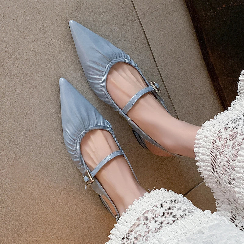 Genuine Leather Pleated Closed Toe Sandals for Women