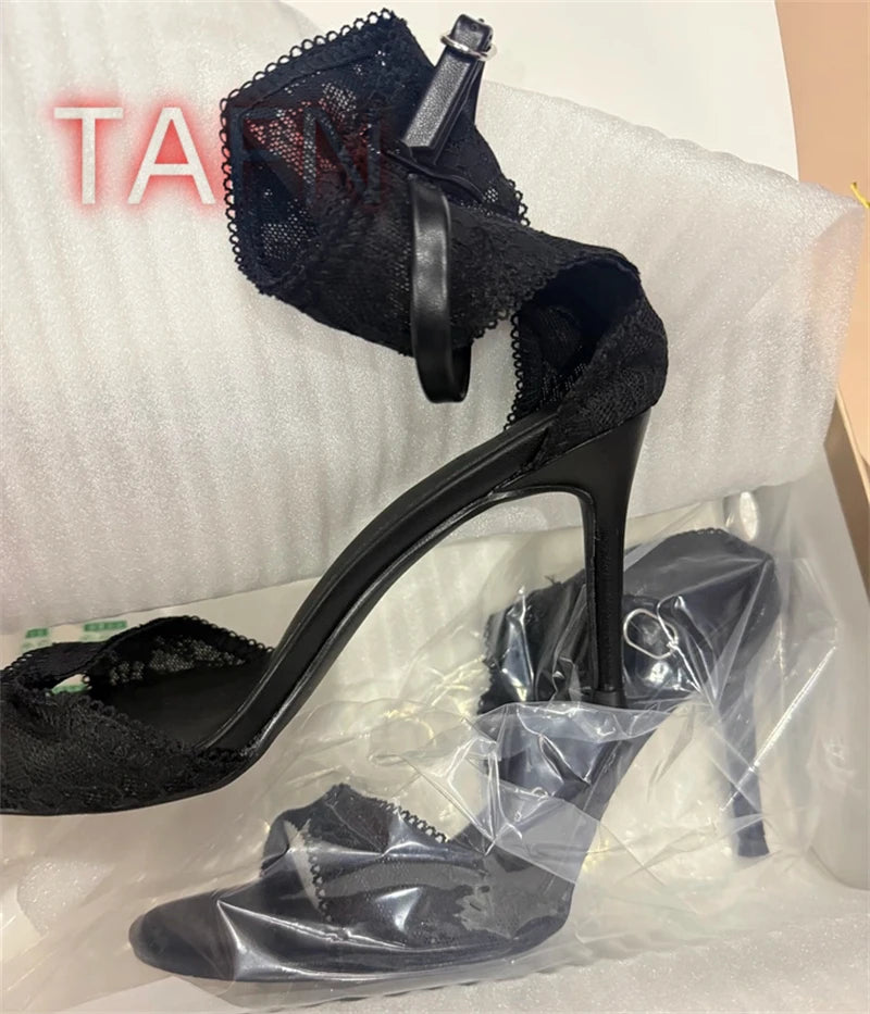 Elegant Lace Strap Open Toe Cushioned Sandals for Women
