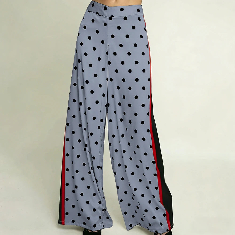 Elegant High Waist Polka Dot Wide Leg Satin Pants For Women