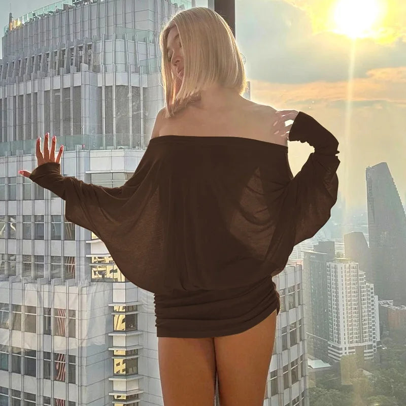 Elegant Ruched Off Shoulder Knit Mini Dress For Women