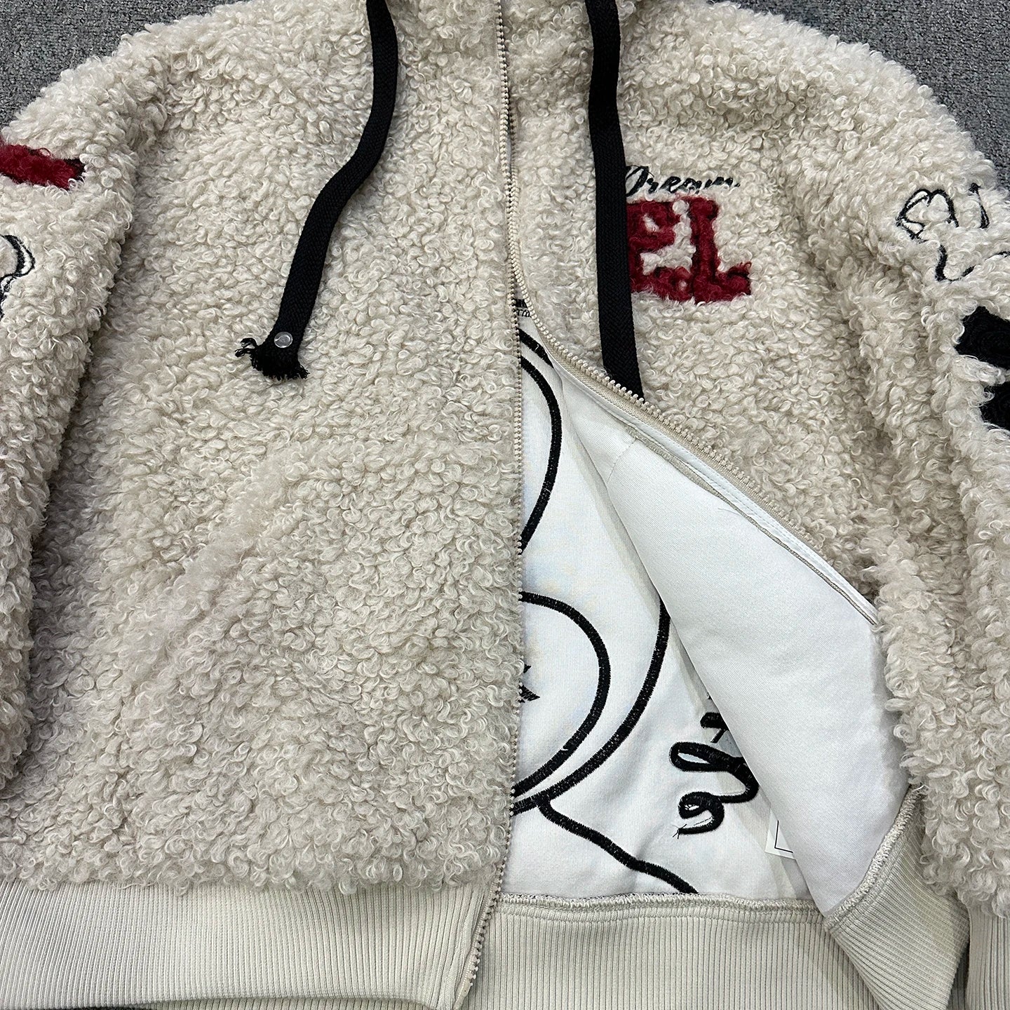 2025 Autumn Winter Heavy Industry New Cartoon Lamb Wool Hooded Cardigan Coat For Women's Loose Casual Sweet Top Zipper Jacket