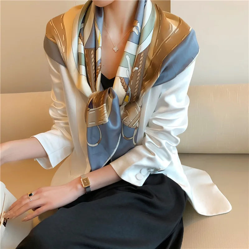 Elegant Art Gallery Style 100% Pure Silk Scarves For Women Soft Thin Striped Mulberry Silk Square Scarf Versatile For Spring Sum