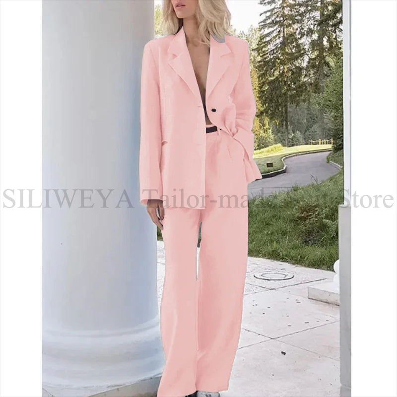 Single Breasted Light Blue Two Piece Blazer Set For Women