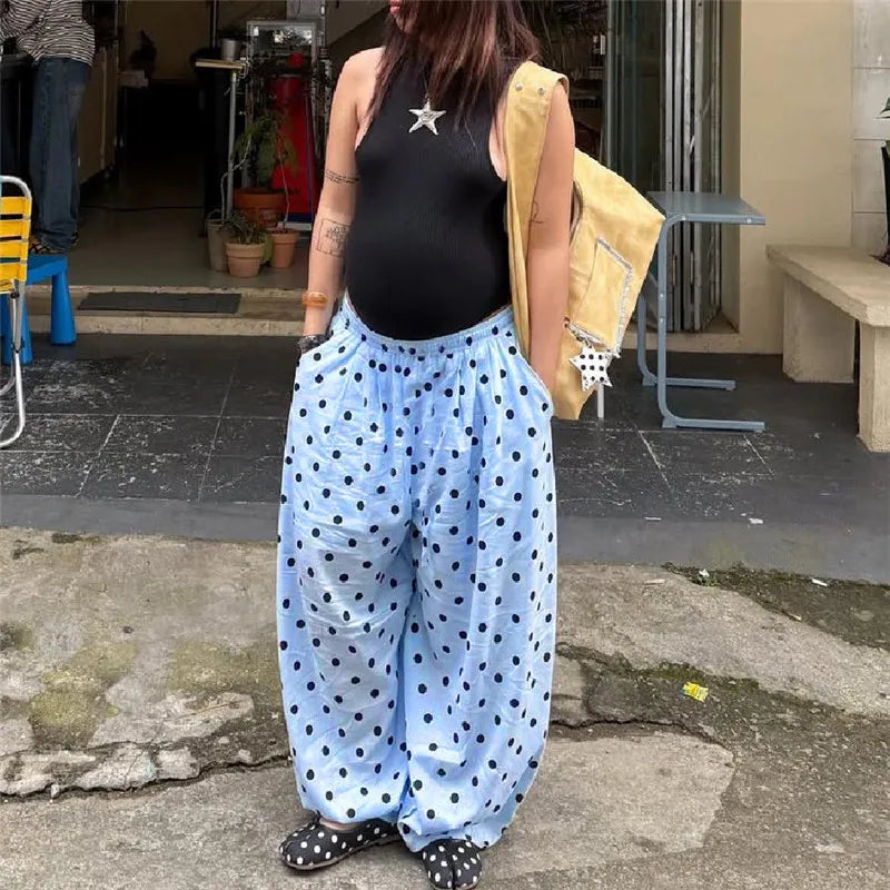 Retro Polka Dot Wide Leg Casual Trousers for Women