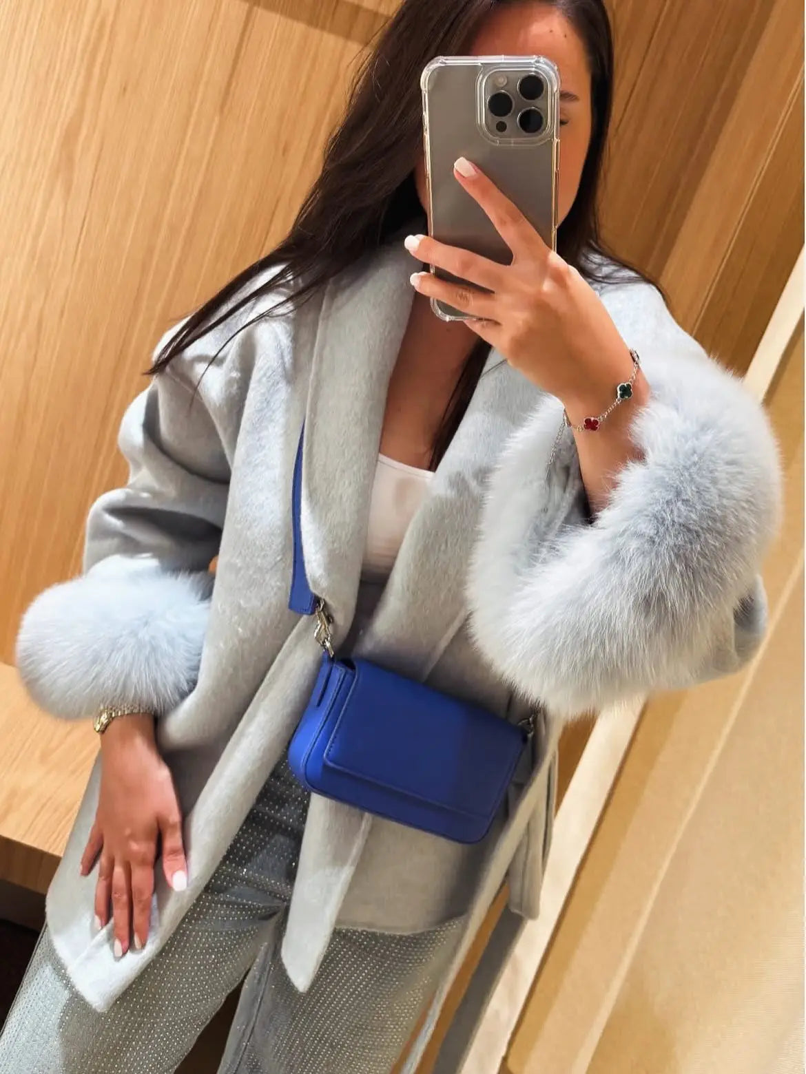 Faux Fur Wool Blend Longline Lapel Overcoat for Women