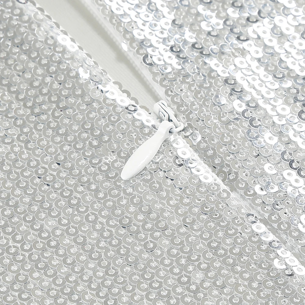 Glamorous Women's Silver Sequin Spaghetti Slip Mini Dress with Ruffled Hem Shiny Flower Party Night Club and Special Occasion