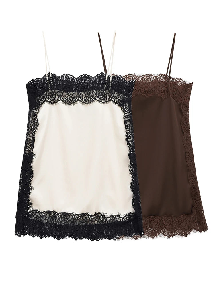 Slim Sling Backless Satin Lace Evening Camisole for Women