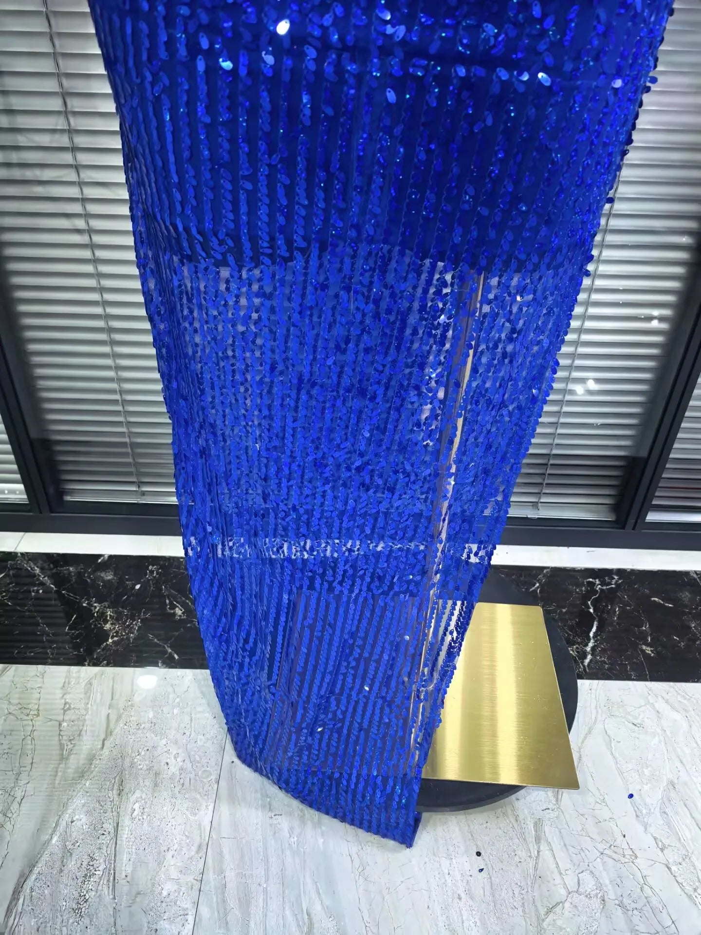 Blue Color Women Sleeveless Sexy Sparkly Crystal 2 Pieces Bodycon Long Dress Mesh Celebrate Birthday Photoshoot Wear