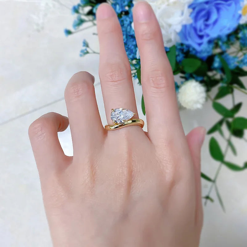 PANSYSEN 3CT Pear Cut White Sapphire High Carbon Diamond Ring for Women 925 Sterling Silver Plated 18K Gold Wedding Fine Jewelry