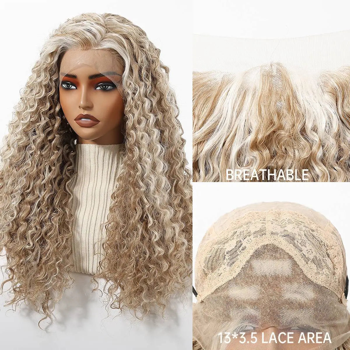 Pre Plucked Glueless Deep Curly Blonde Lace Front Wig for Women