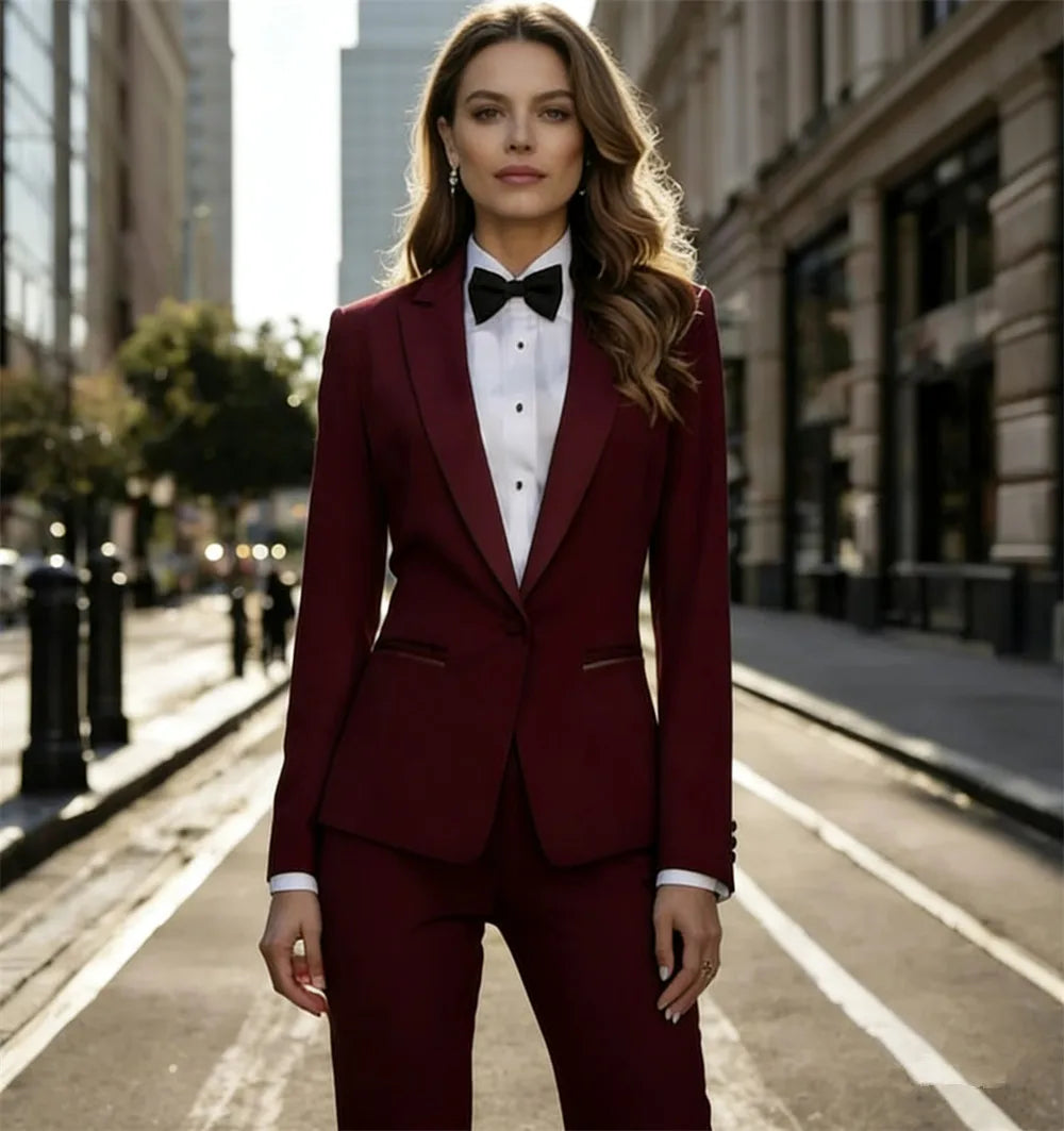 Elegant Women’s Brown Tuxedo Suit 2 Pieces Set Formal Blazer & Pants Tailored Fit Party Outfit (Jacket+Pants)
