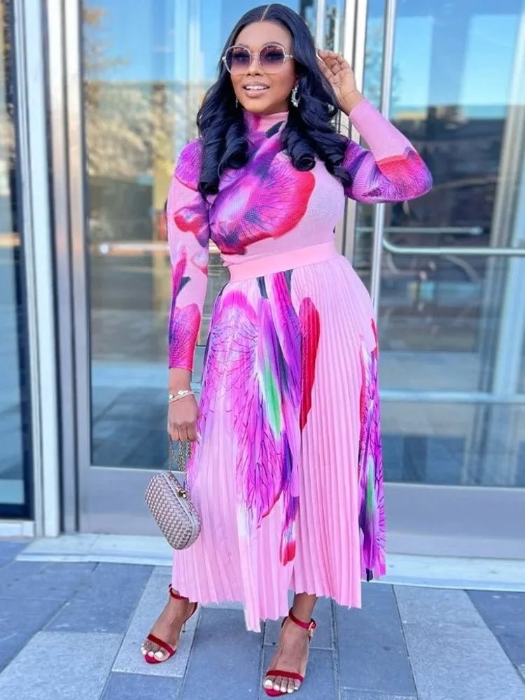 Elegant Pleated Traditional Dashiki Maxi Dress for Women