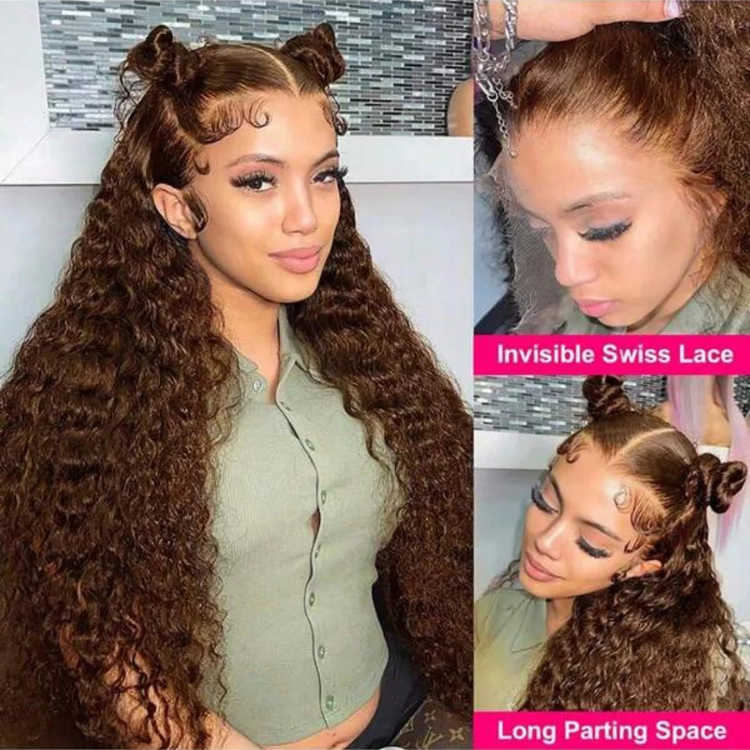 Curly Chocolate Brown Lace Front Human Hair Wig for Women