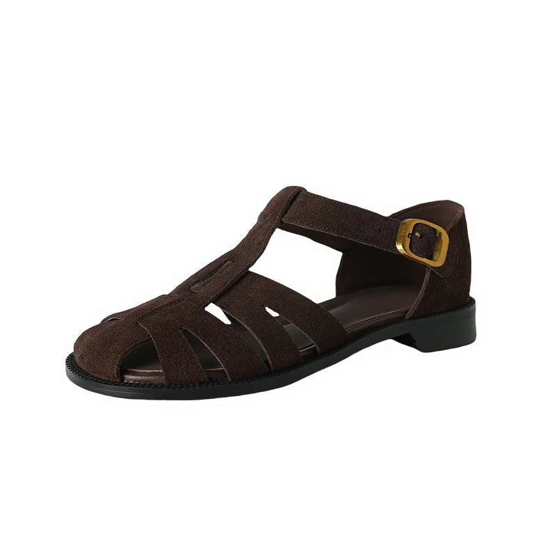 Retro Cowsuede Buckle Strap Closed Toe Sandals for Women