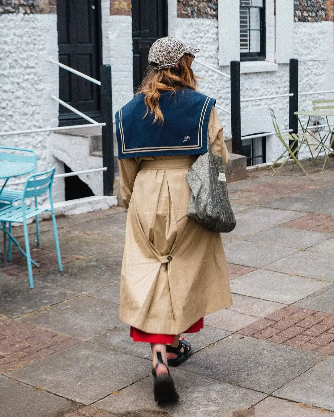 Autumn Patchwork Lace Up Windbreaker Coat for Women