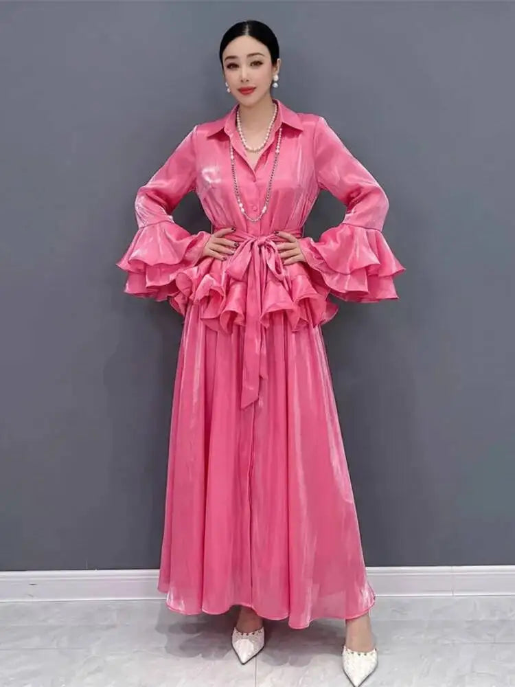 Belted Flare Sleeve Two Piece Set