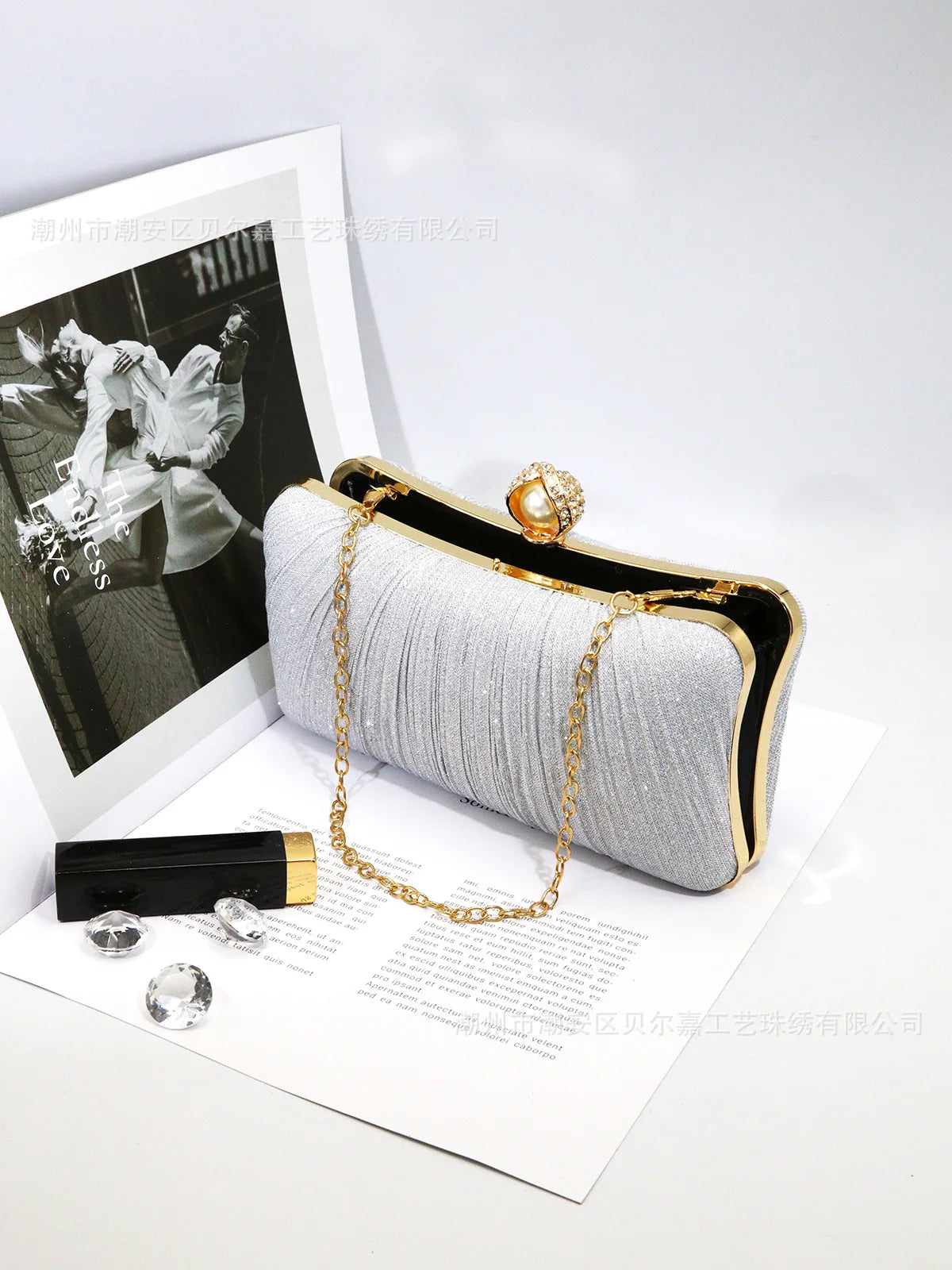 Elegant Pleated Chain Clutch Evening Bag for Women