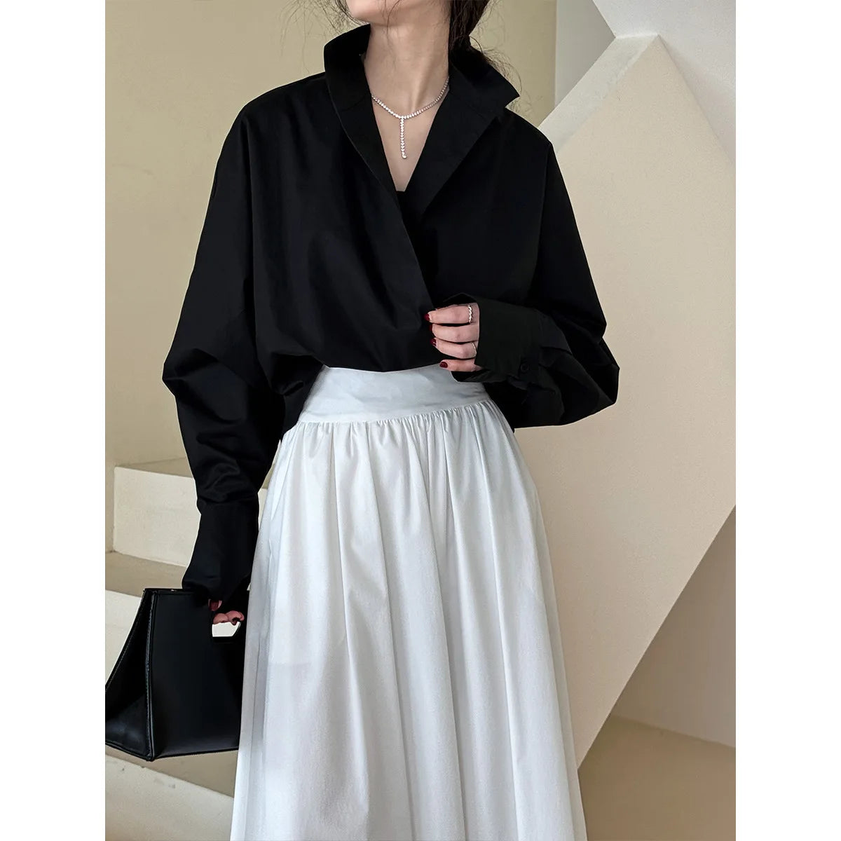 Batwing Sleeve Stand Collar Blouse