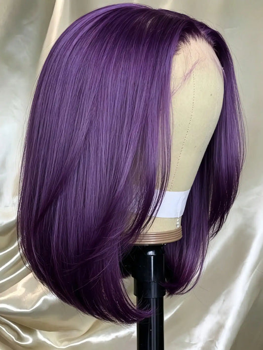 Premium Dark Purple Straight Bob Lace Front Wig For Women