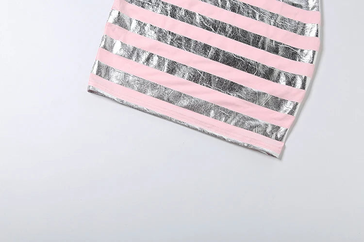 Shiny Stripe Patchwork Bodycon Mini Dress for Women