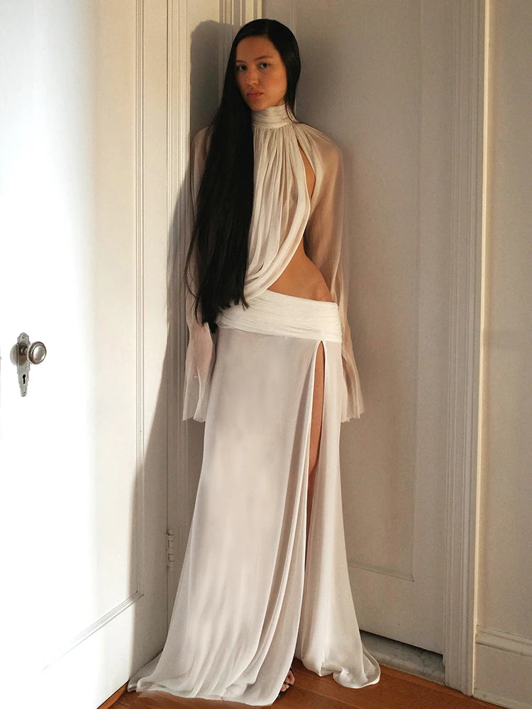 Elegant See-Through Two-Piece Crop Top And Skirt Set for Women