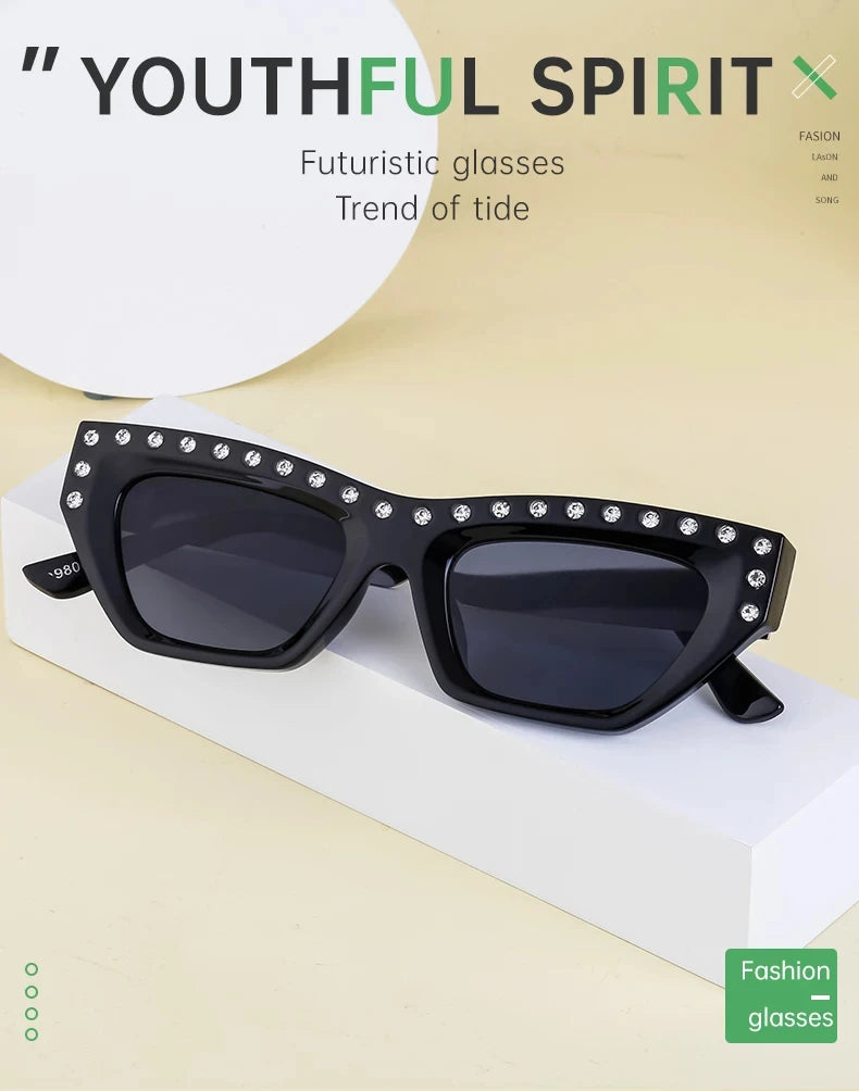 Rhinestone Cat Eye Rectangle Sunglasses