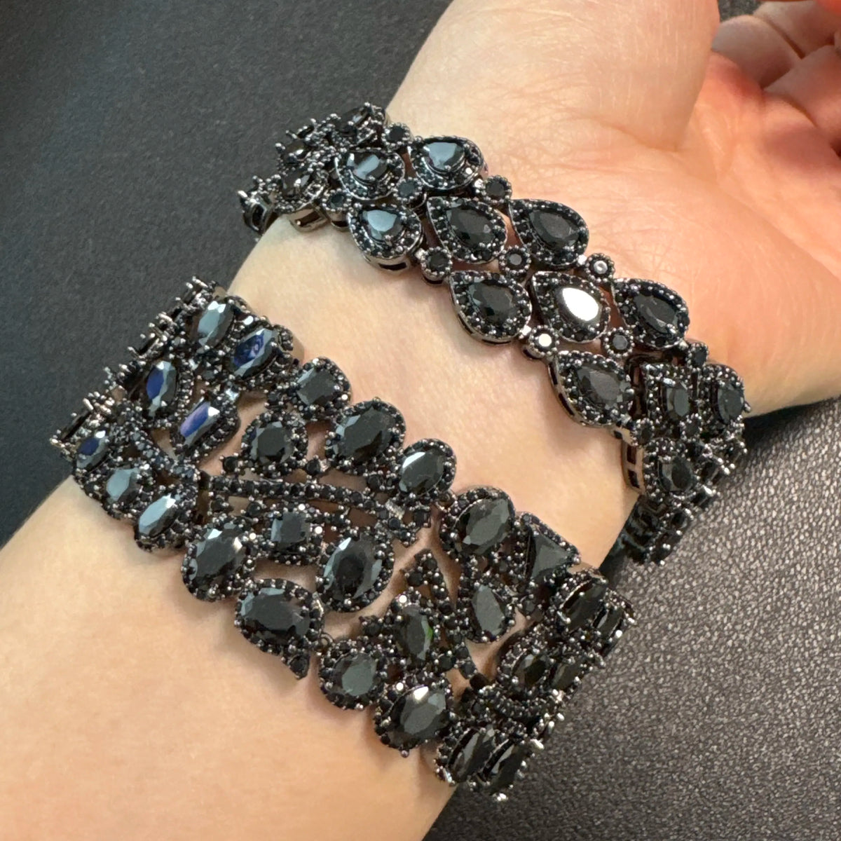 Black Zircon Vintage Jewelry Set With Earrings Rings And Bracelets for Women