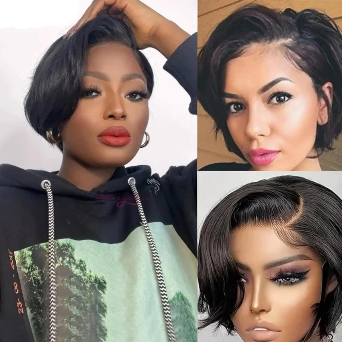 Layered Straight Pixie Cut Human Hair Lace Front Wig for Women