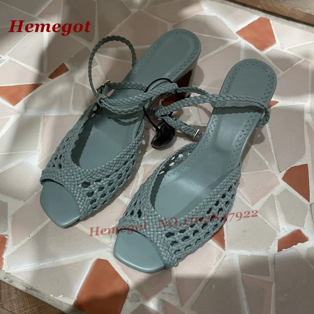 Hollow Out Sandals Open Toe Slingback Blue for Women