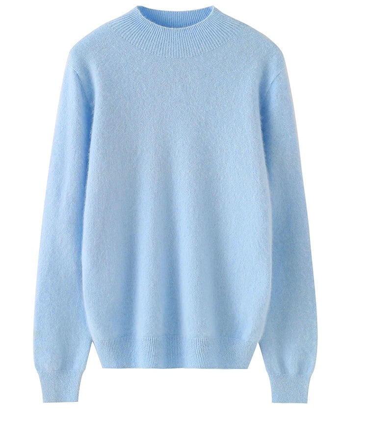 Loose Cashmere Knit Half High Neck Pullover Sweater for Women