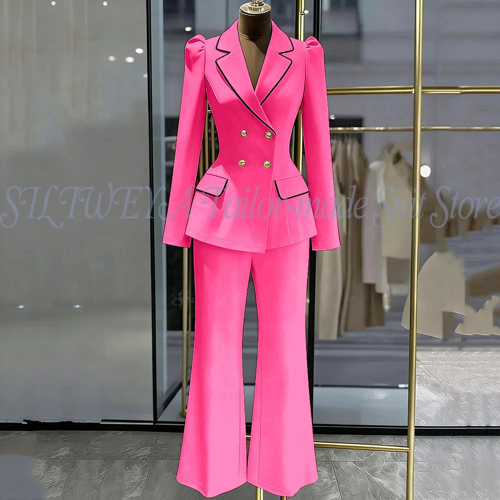 Double Breasted Blazer Set With Side Pockets For Women