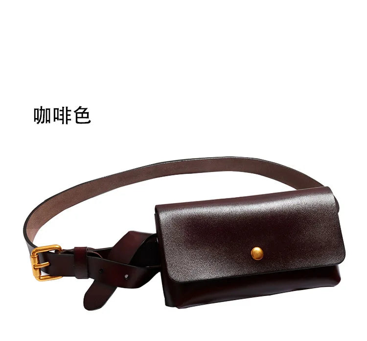 Minimalist Genuine Leather Waist Bag With Belt for Women